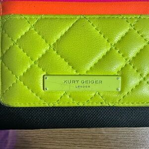 CLOSET CLOSING Kurt Geiger London Quilted Lime Green/Pink/Orange Card Holder